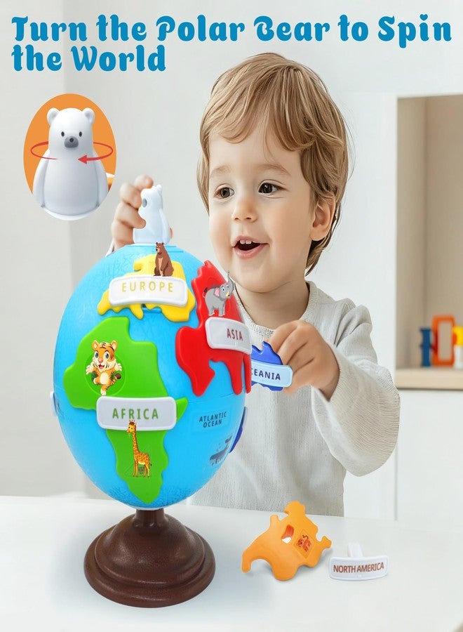 Twivah Spinning Globe for Children-Interactive Geography Learning Toy for Kid 3+, 8" Educational Puzzle Globe with 6 Continent & 12 Animial | STEM Geography Game for Kids 4-8, Preschool Birthday Gift - Image 3